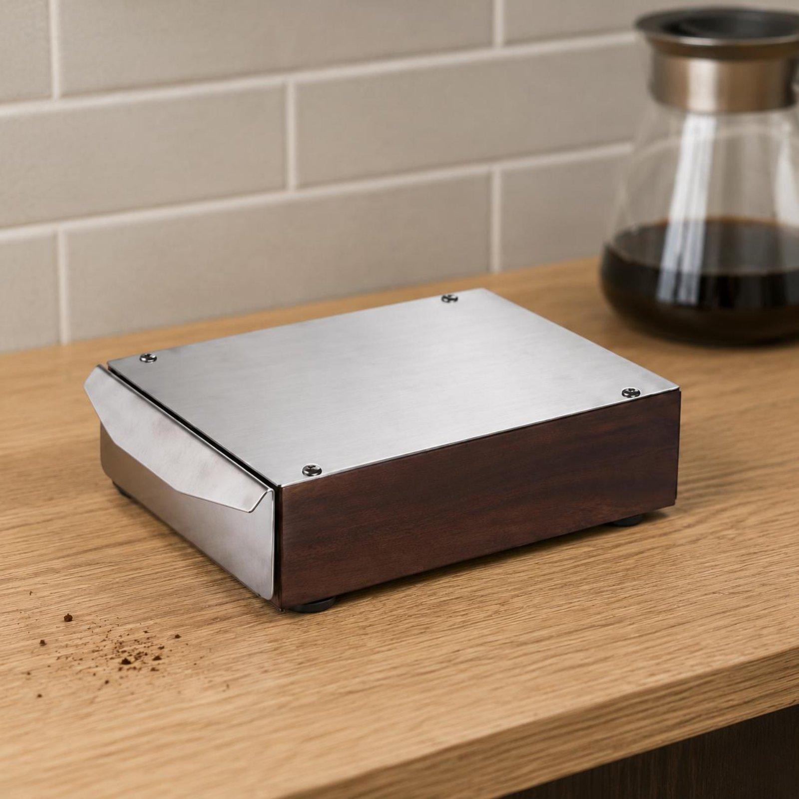 Coffee Knock Box - กล่องเก็บกากกาแฟขนาดใหญ่ สไตล์วอลนัท พร้อมลิ้นชักเลื่อนสำหรับเคาน์เตอร์ร้านกาแฟ