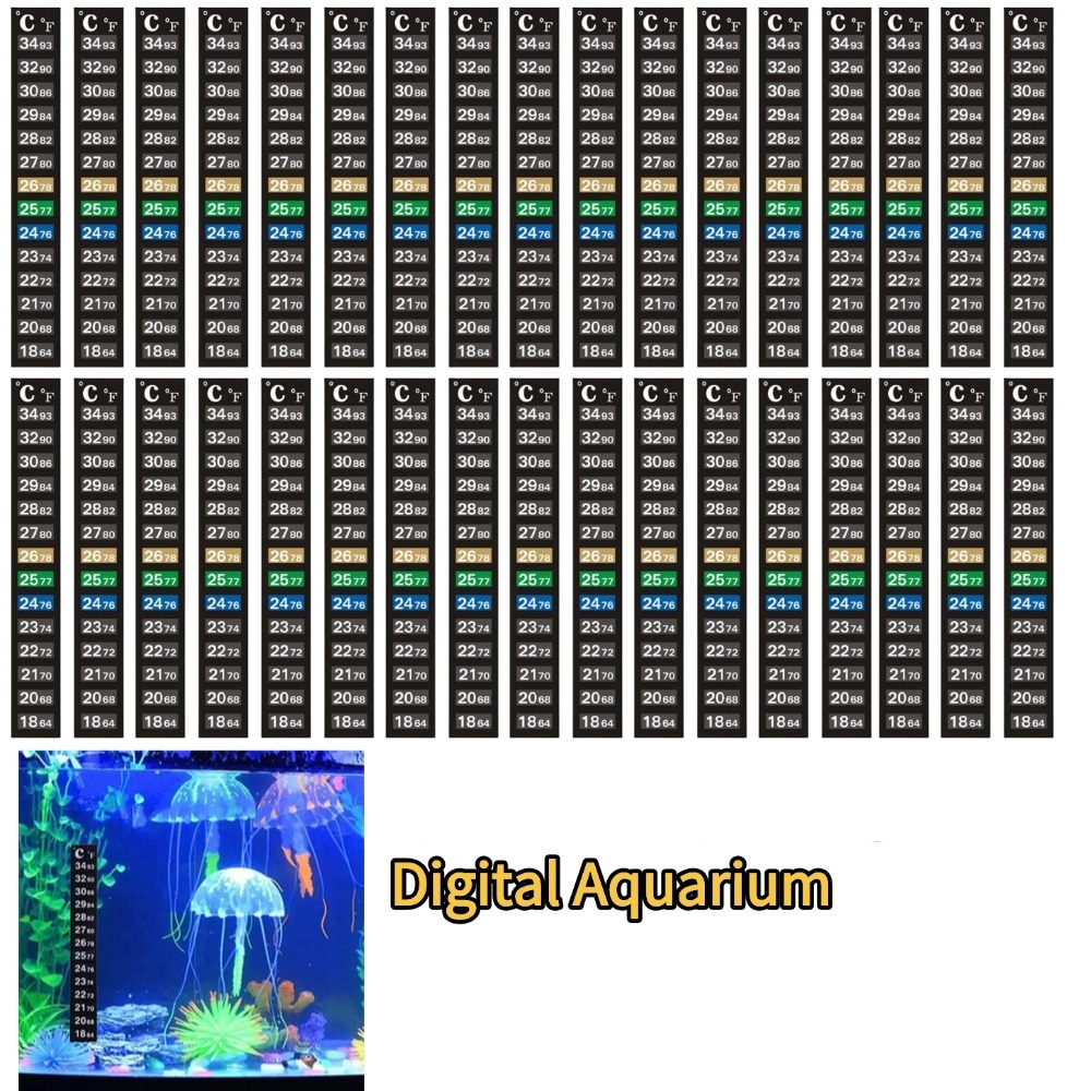 Temperature Strip Thermometer - เทอร์โมมิเตอร์แบบติดตู้ปลา ดิจิตอล 1/5 ชิ้น แบบแถบ วัดอุณหภูมิได้สองหน่วย