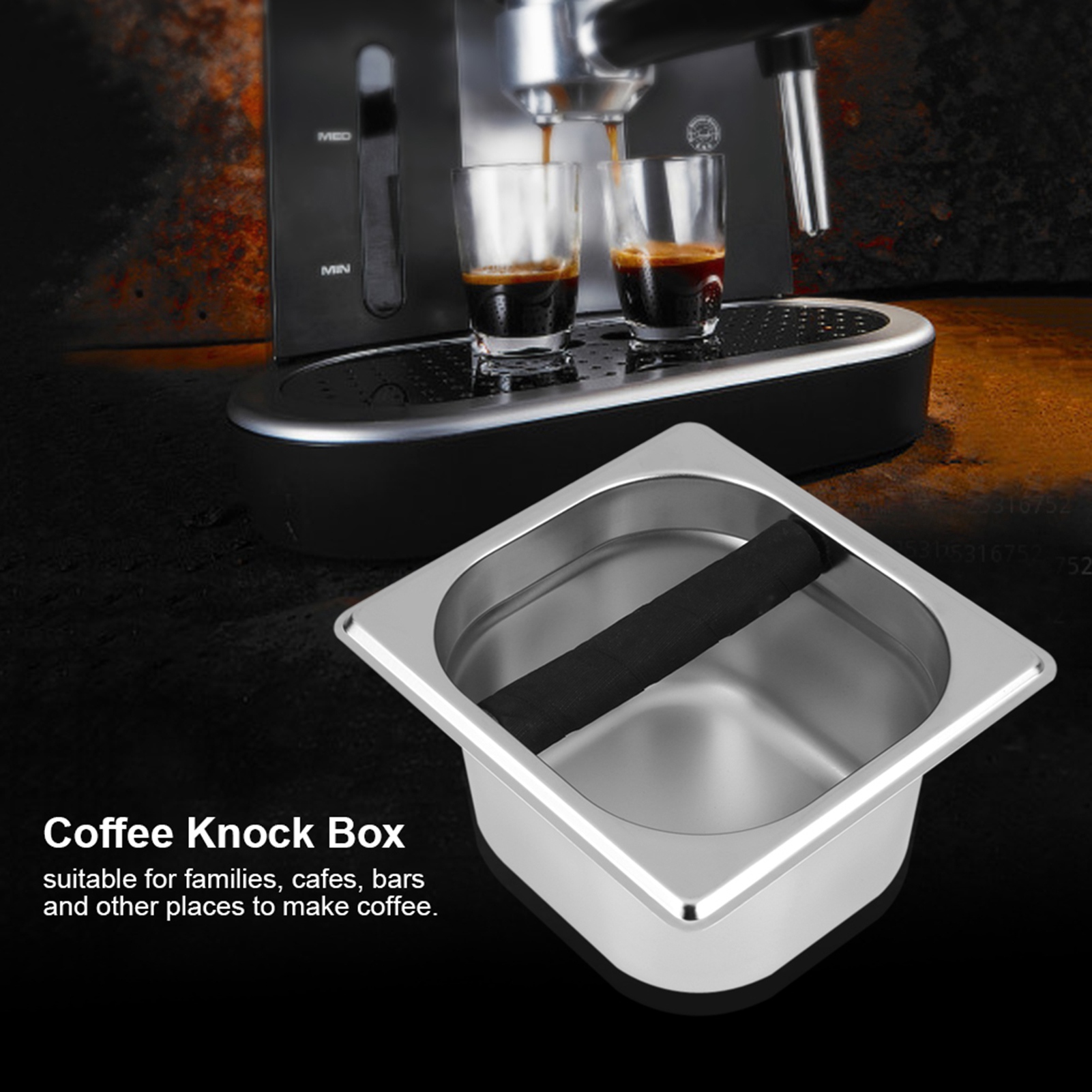 Coffee Knock Box - กล่องทิ้งกากกาแฟสแตนเลสเกรดอาหาร 1 ชิ้น พร้อมแถบยาง อุปกรณ์เสริมเครื่องชงกาแฟ
